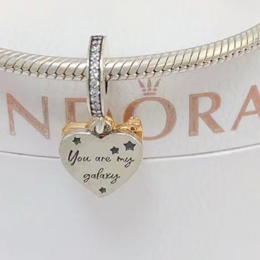 Shooting Star Hearts Double Dangle Charm - Picture 3 of 4